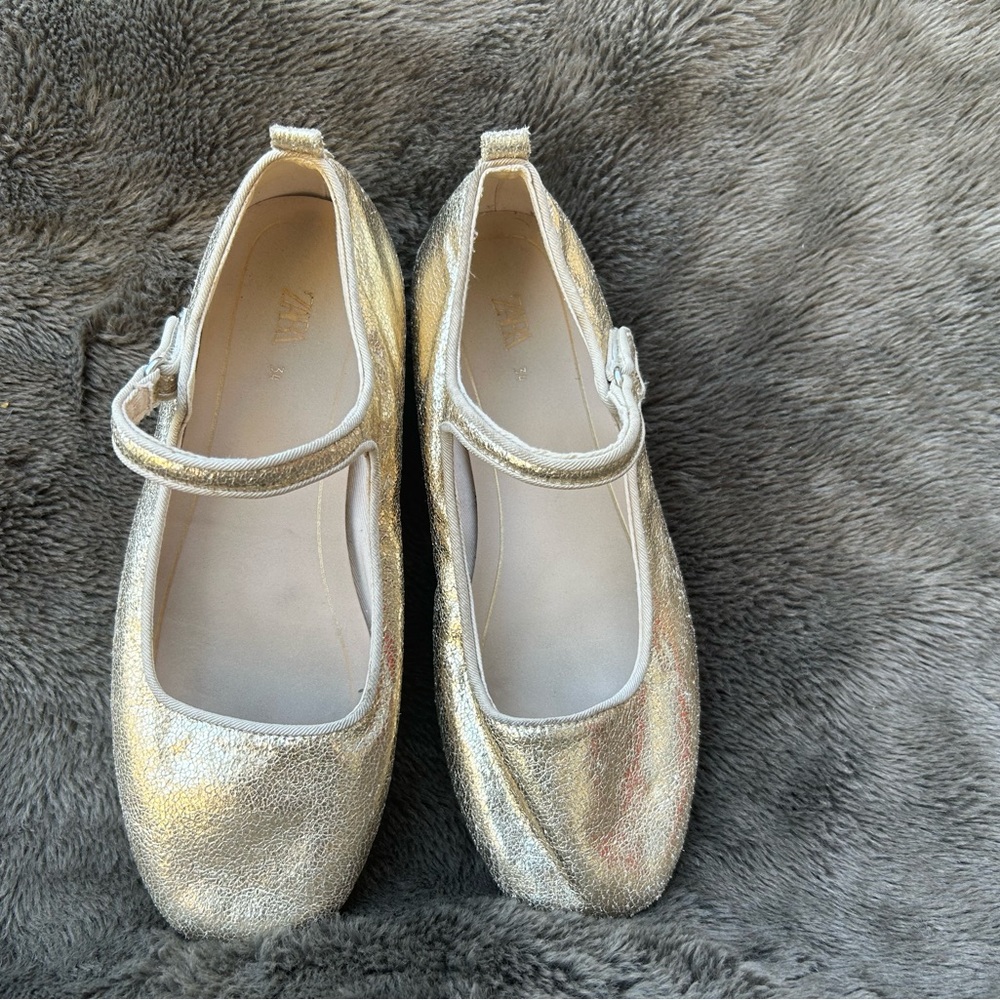 Zara Shimmering Gold Kids Dress Shoes